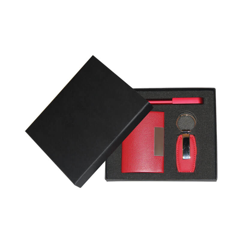 Gift set with keychain, pen & diary in red color in a black box