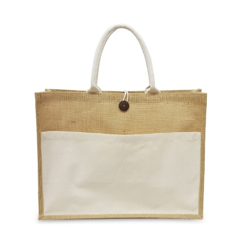 Promotional jute bag with cotton pocket - 45 x 35x 12cm (eco friendly tote bag wholesale
