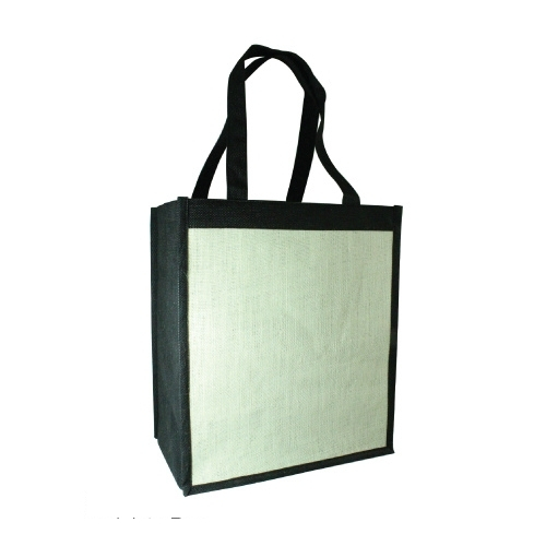 Black promotional jute bag with cotton on one side - 35 x 30x 20cm
