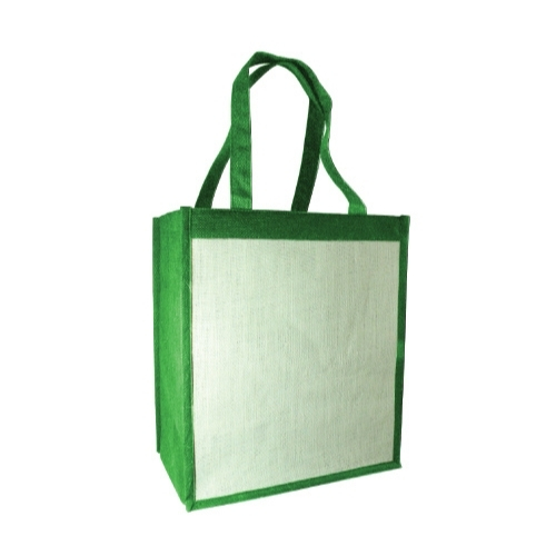Green promotional jute bag with cotton on one side - 35 x 30x 20cm